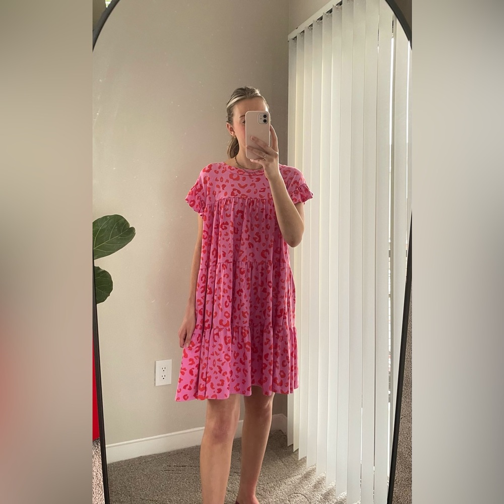 Entro Pink and Red Animal Print Babydoll Dress